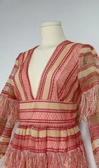 Deep V Tassel Blouson Sleeves Maxi Dress