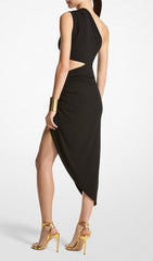 One Shoulder Cutout Midi Dress In Black