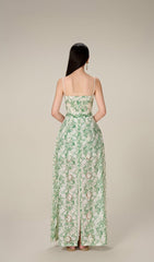 Floral Thigh Slit Midi Dress In Green