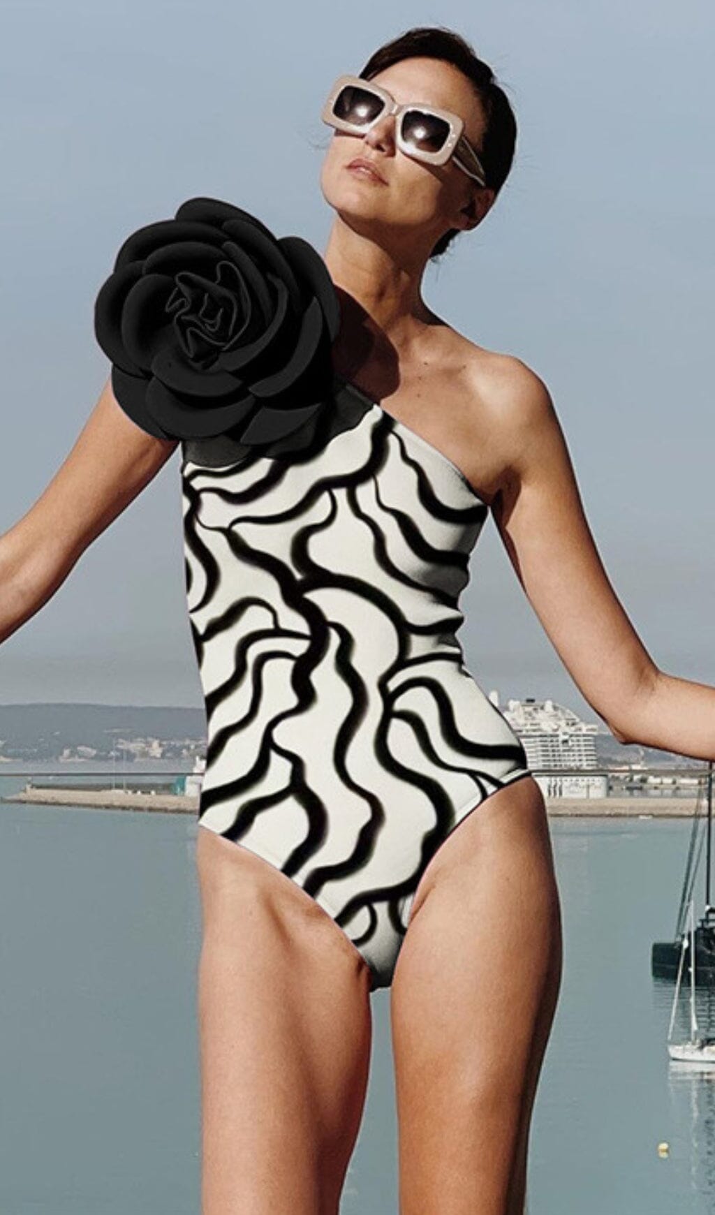 Exaggerated 3D Flower Printed One Piece Swimsuit