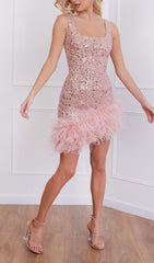 Pink FeaTher Sequin Dress
