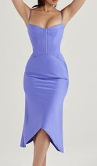 PERIWInKLE Satin Corset Midi Dress