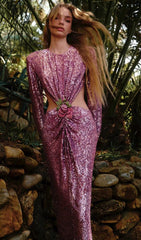 Sequin Cutout Backless Maxi Dress In Pink