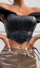 Black LeaTher Strapless Corset Top