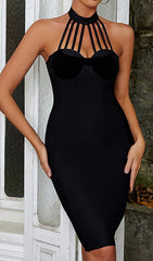 Halter Neck Bandage Midi Dress In Black