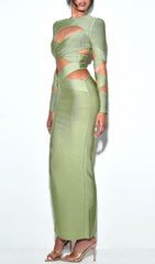 Maxi Long Sleeve Bandage Dress In Green