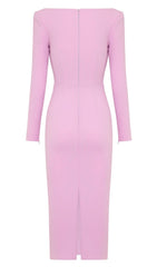 Cut Out Long Sleeve Midi Dress In Pink