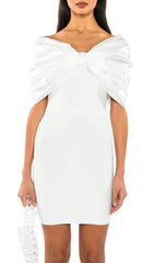 Satin Bow Off Shoulder Mini Dress