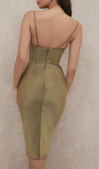 Boning Corset Satin Midi Dress