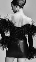 FeaTher Corset Mini Dress In Black