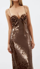 Sequin Maxi Dress In Brown