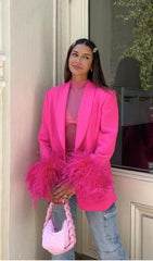 FeaTher Jacket Suit In Hot Pink