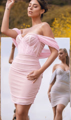 Pink Lace Off Shoulder Corset Dress