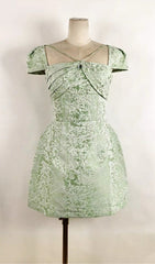 PLEAT SquAre Collar Mini Dress In Mint