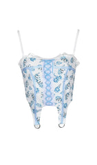 Blue Floral Lace UP Strappy Top