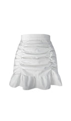 White Ruffle Pleated Mini Skirt
