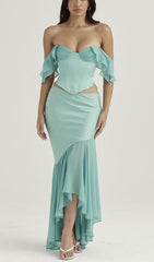 Off Shoulder FISH BOne Two Piece Suit