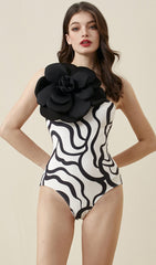 Exaggerated 3D Flower Printed One Piece Swimsuit