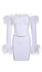 FeaTher Corset Mini Dress In White
