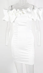 White Off Shoulder FRILL Mini Bodycon Dress