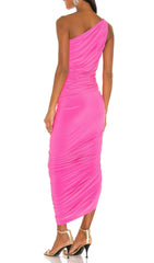 Pleated Sleeveless One-Shoulder Dress In Pink