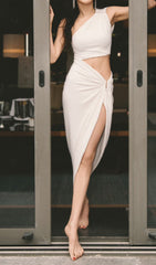 One-Shoulder High Low Dress In White