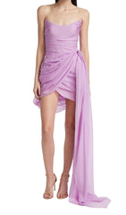 Purple Strapless Ruched Mini Dress