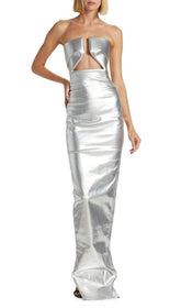 Faux LeaTher Strapless Maxi Dress In Silver