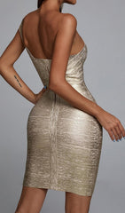 Gold Metallic Mini Cocktail Dress