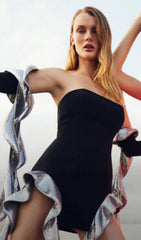 Metallic-Ruffle Strapless MiniDress
