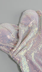 Purple Strapless Sequin FeaTher Midi Dress