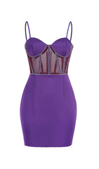 Mesh Corset Mini Dress In Purple