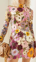 Embroidered Lace HALF High Collar Mini Dress