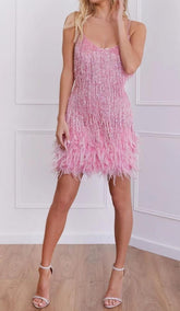 Tassel FeaTher Mini Dress In Pink