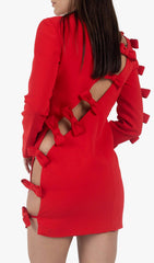Side Lace UP Bow Mini Dress In Red