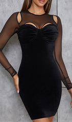 Black CrewNeck Mesh Stitched Velvet Dress