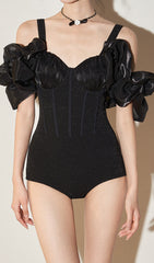 Black Ruffle One-Piece Corset Swimsuit
