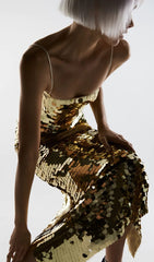 Sequin Slip Midi Dress In Metallic