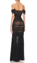Off Shoulder Mesh Ruched Maxi Dress