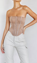 Beige Mesh Strapless Corset