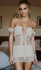 White Off Shoulder WEAVE Mini Dress