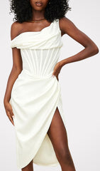 Ivory DraPE Corset Midi Dress