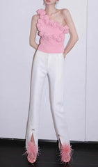 Pink One Shoulder Top With RoseS