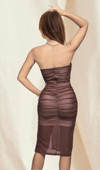 Strapless Mesh Midi Dress