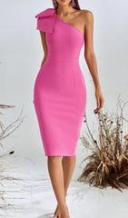 Pink One Shoulder Midi Cocktail Dress