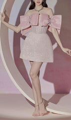 Pink BowKnot Strapless Mini Dress