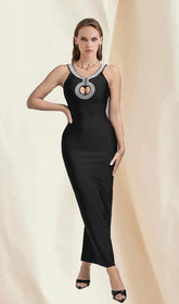 Black Crystal Cutout Maxi Bandage Dress