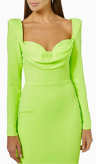 Green SquAre Neck Midi Bandage Dress