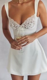 Ivory Satin And Lace Mini Dress