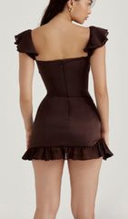 Ruffle Corset Mini Dress In Chocolate